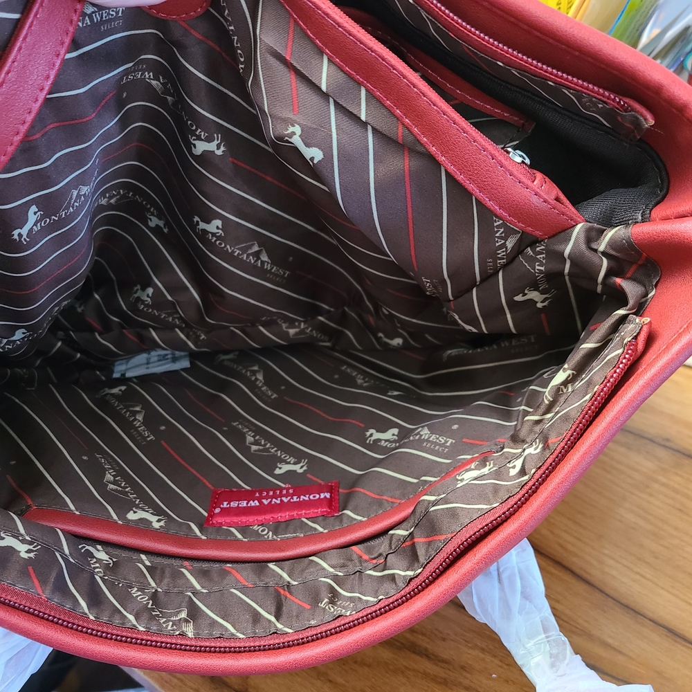 MONTANA WEST..Stylish Red Embroidered Women's Bag Set.....leather - Picture 4 of 12